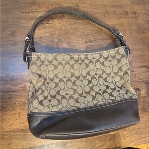 Vintage Coach Tan and Brown Signature Shoulder Bag